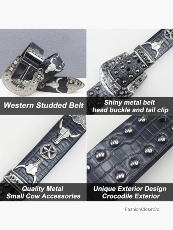 Faux Leather Studded Belt - Y2k Punk Western Cowboy Black Belt main image 5